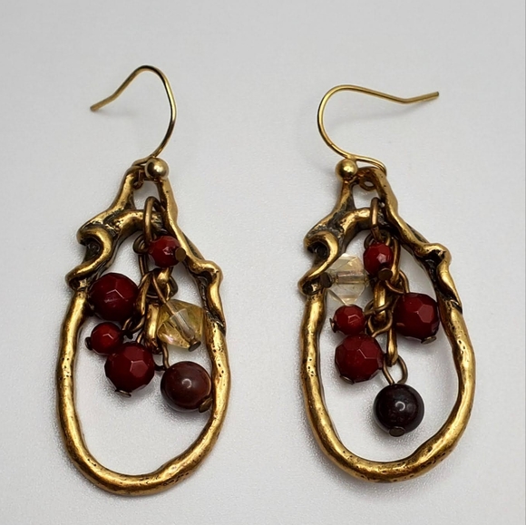 Gold and Red Earrings - Picture 1 of 14